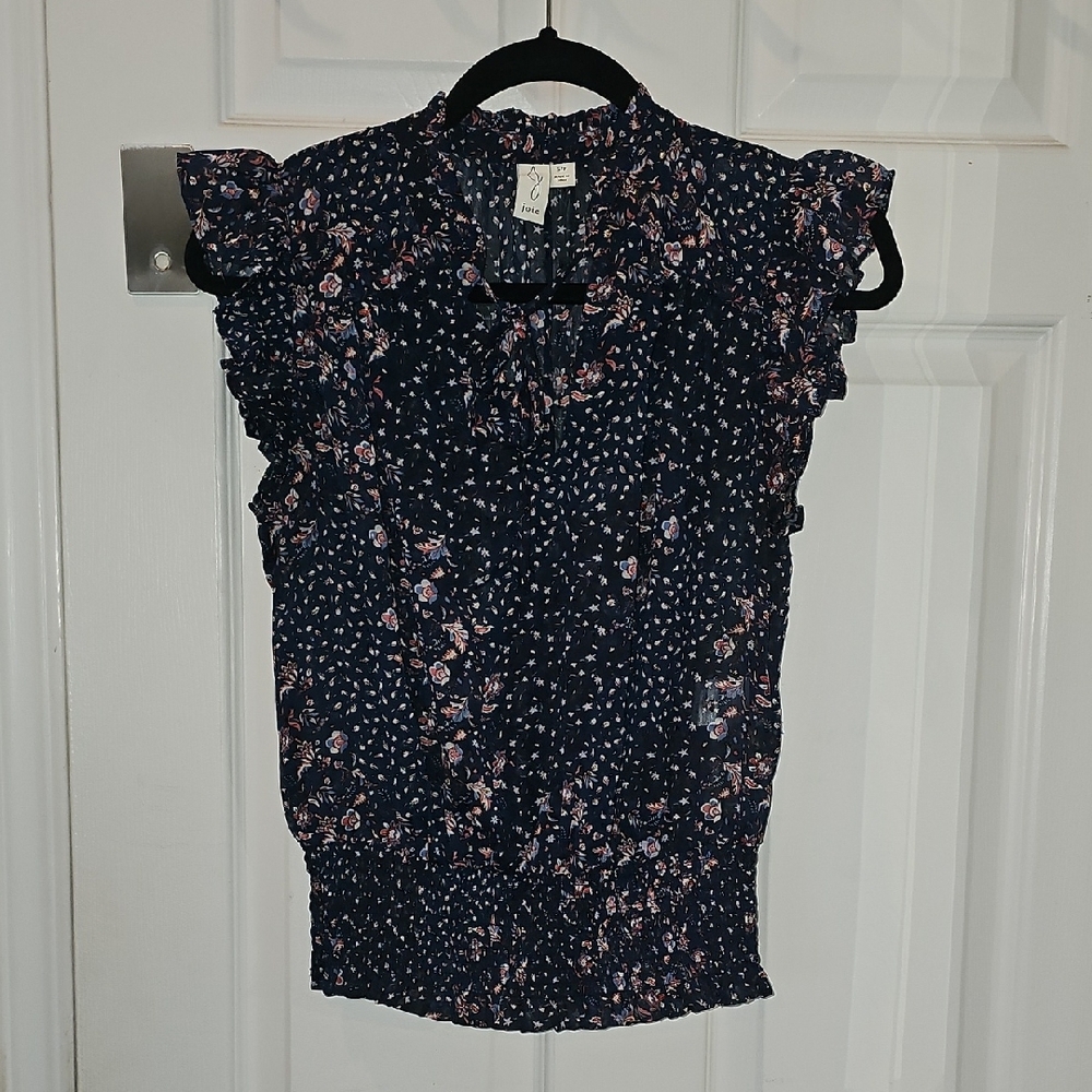 Joie Blue Sleeveless Ruffled Blouse